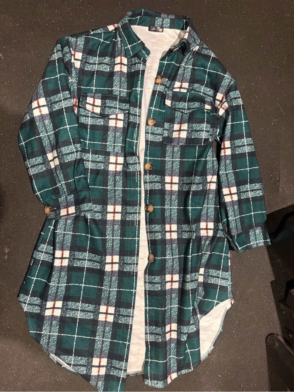 Plaid Button-Down Shirt Jacket in Teal Green